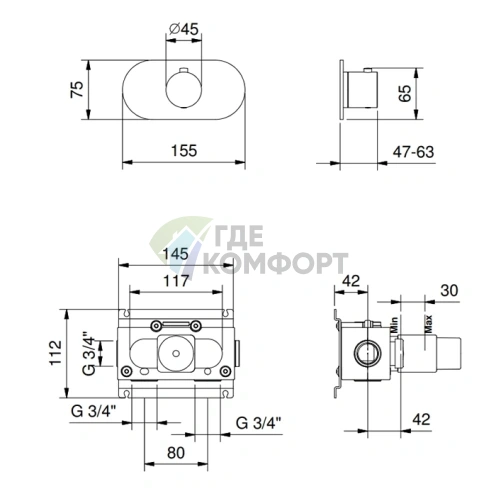 Смеситель настенный термостатический FANTINI ICONA CLASSIC черный матовый (87 13 R700B) - фото 2