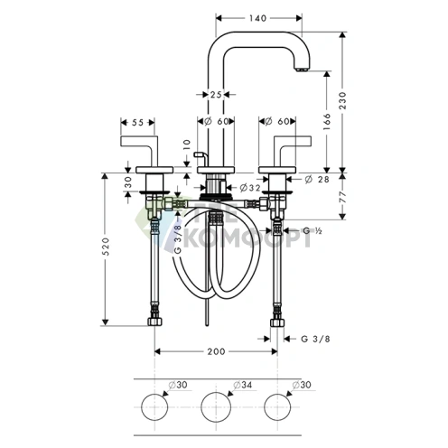 Элегантный смеситель AX Citterio для раковины в полированном золоте (39135990) - фото 2