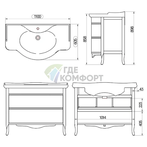 Тумба с раковиной TW Armony Azzurra 112 см, 2 ящика с доводчиками Blum, цвет Bianco (ARM2110-B+GIU200110/ALZA bix1 комплект) - фото 2