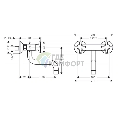 Кухонный смеситель Hansgrohe Logis Classic настенный с поворотным изливом (71287000) - фото 2
