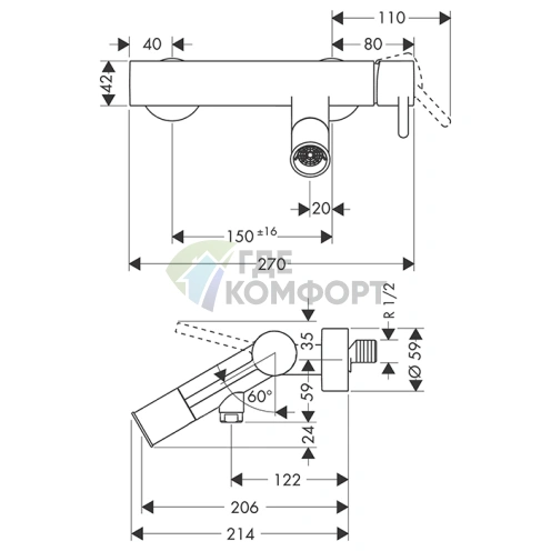 Смеситель для ванны AX Starck в цвете хром (10411800) - фото 2