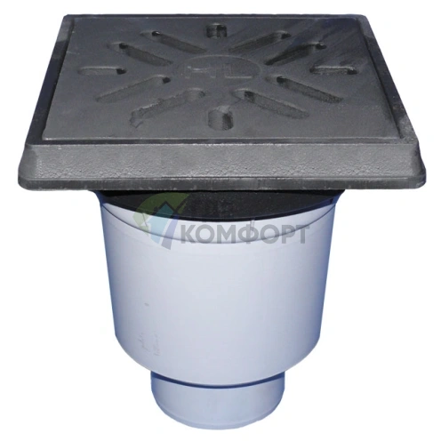 Трап HL606.1 с решеткой 226x226 мм-незамерзающим запахозапирающим устройством и вертикальным выпуском DN110 или DN160 - фото 1