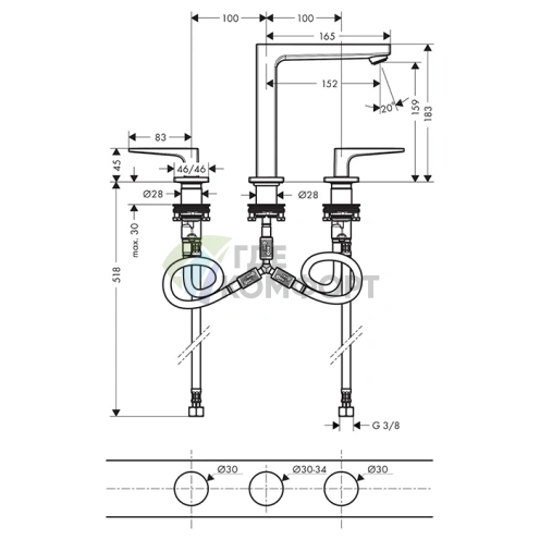 Смеситель для раковины Hansgrohe Metropol 160, 3-отв., шлифованная бронза (32515140) - фото 2