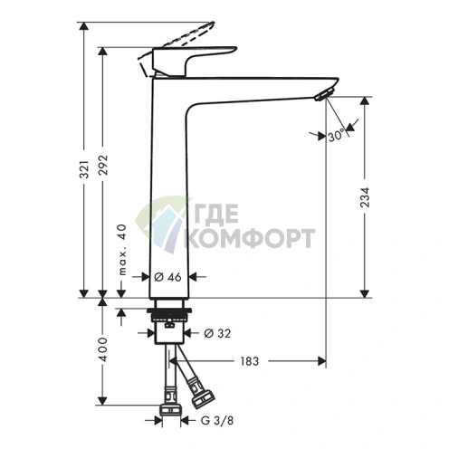 Смеситель для раковины Hansgrohe Talis E черный матовый (71717670) - фото 2