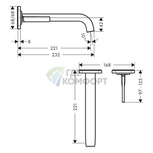 Смеситель для раковины AX Citterio E настенный, полированное золото (36106990) - фото 2