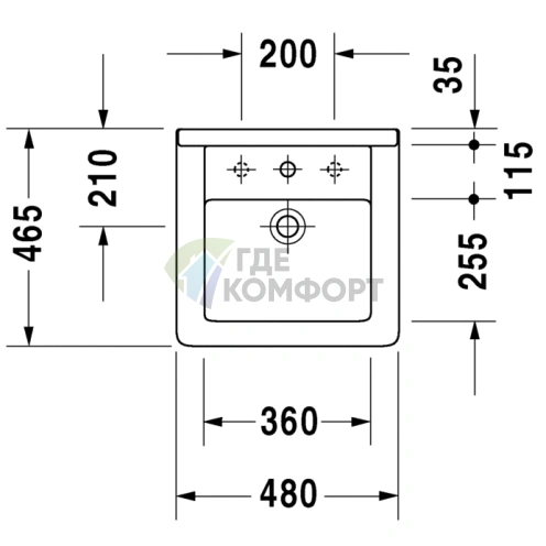 Раковина Duravit Starck 3 с переливом и 3 отверстиями под смеситель, 480x465 мм, белая (303480030) - фото 2