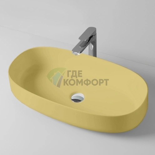 Раковина накладная Artceram Cognac 68x35 см без отверстий, цвет Giallo Zinco (COL005 12 00 giallo zinco) - фото 1