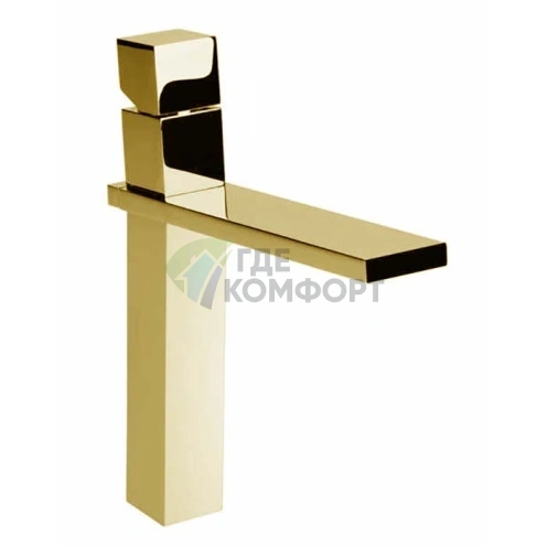 Смеситель для раковины Bossini Cube с высоким загнутым изливом и заглушкой 1 1/4, золотистый (Z004302.021) - фото 1