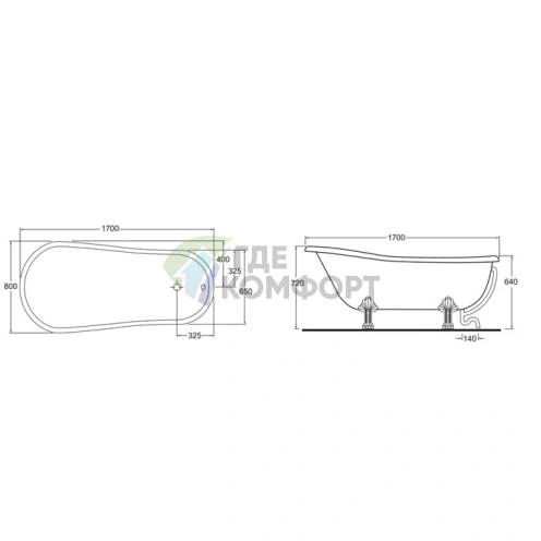 Ванна AZZURRA JUBILAEUM CrystalTech 170x80 см отдельностоящая (белая, ножки хром) - фото 2