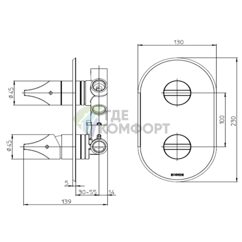 Смеситель для душа BOSSINI APICE встраиваемый однорычажный с переключателем 2-5 положений матовый черный (Z00501.073) - фото 2