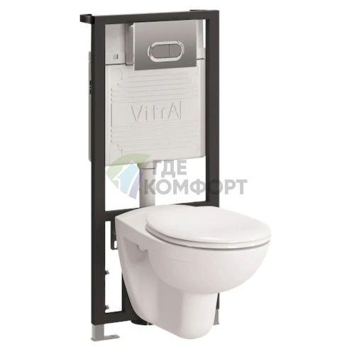 Комплект для унитаза VitrA Normus 9773B003-7203 с кнопкой в матовом хроме - фото 1