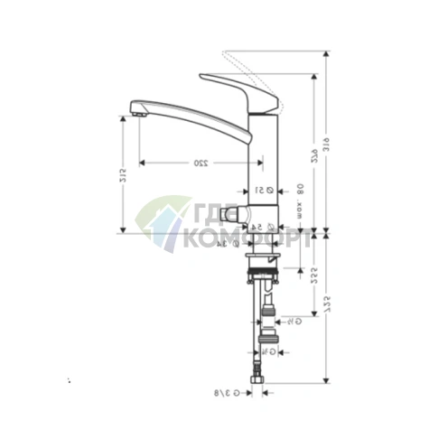 Смеситель для кухни Hansgrohe Focus с поворотным изливом и запорным вентилем (31803000) - фото 2