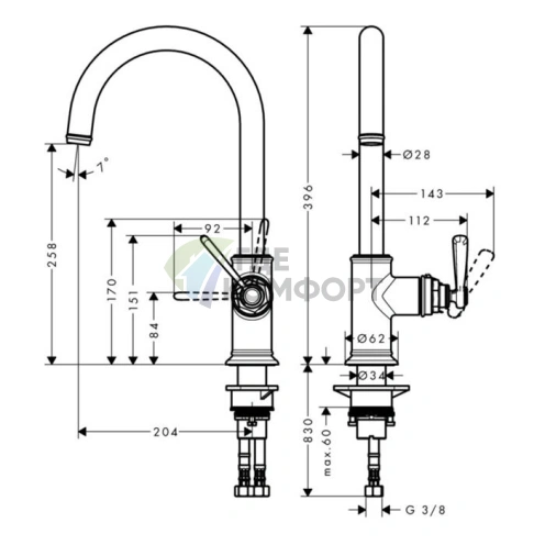 Смеситель для кухни AX Montreux однорычажный, стальной, с высоким изливом (16580800) - фото 2