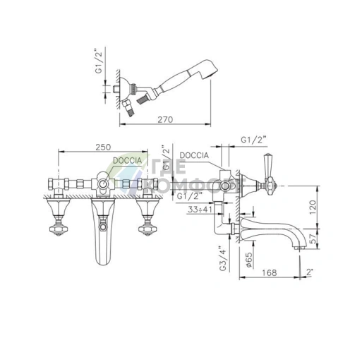 Смеситель для ванны Nicolazzi Teide Chic золотой с душем и двумя ручками (1903GO15C) фото 2