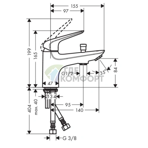 Смеситель Hansgrohe Novus для борта ванны с вакуумным переключателем и изливом 140 мм (71321000) - фото 2