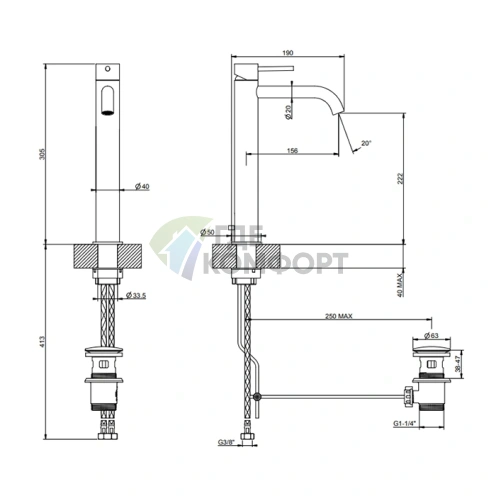 Смеситель для раковины GESSI 316 высокий, цвет brushed black metal (54003#707) - фото 2