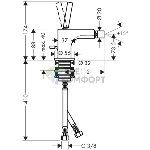 Смеситель для биде AX Citterio однорычажный, с донным клапаном, хром (39210000) - фото 2