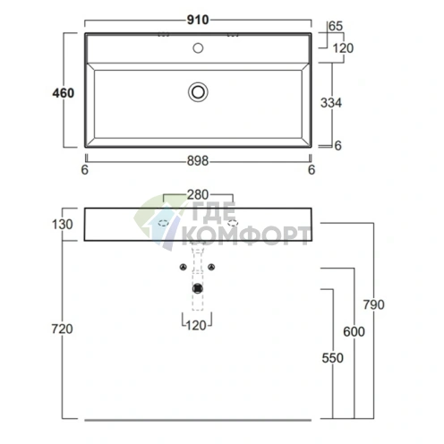 Раковина подвесная SIMAS AGILE 91×46 см белая с переливом и отверстием под смеситель - фото 2