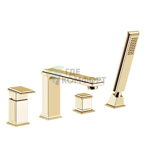 Смеситель для ванны Gessi Eleganza с ручным душем и переключателем в шлифованном золоте (46037#087) - фото 1