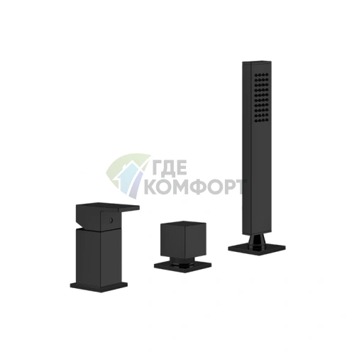 Смеситель для ванны Gessi Rettangolo 3-отверстий с переключателем и ручным душем, черный (20043#299) - фото 1