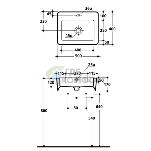 Раковина накладная Kerasan Ego 50x40 белая под смеситель (324101*1) - фото 4