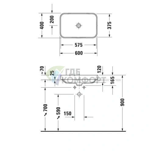 Раковина Duravit Happy D2 Plus 600x400 мм без перелива с выпуском и керамической крышкой WonderGliss цвет Anthracite matt (23596013001) - фото 4