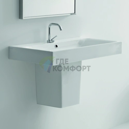 Раковина KERASAN Cento 70х45 с 1 отв подвесная белая с полупьедесталом - фото 1