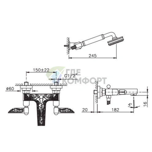 Смеситель для ванны Nicolazzi Liberty настенный, хром (1002CR16) - фото 2