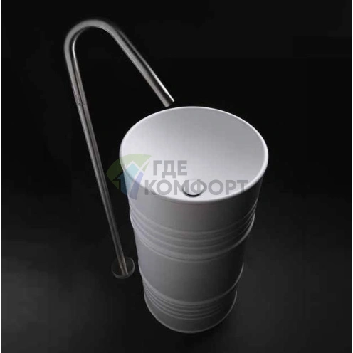 Раковина Kerasan Artwork BARREL d 45 H 90 см: свободностоящая, слив в пол, комплект с сифоном, белая (4742K01) - фото 1