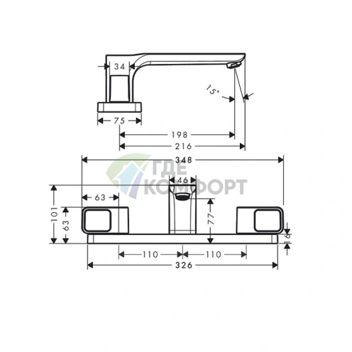 Смеситель для ванны AX Urquiola накладной, сталь (11436800) - фото 2