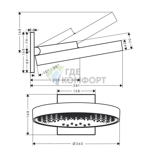 Верхний душ Hansgrohe Rainfinity 360 мм: 3 струи, черный мат, настенный монтаж (26234670) - фото 2