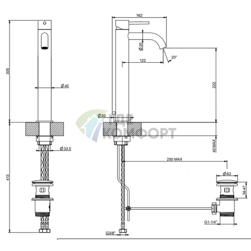 Смеситель GESSI для раковины высокий 305 мм — Brushed Black Metal PVD (54004#707) - фото 2