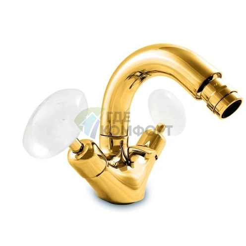 Смеситель для биде Nicolazzi Cristallo Di Rocca с двумя ручками и донным клапаном в золотом цвете (2134GO09C) - фото 1