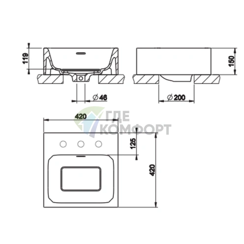 Подвесная накладная раковина Gessi Rettangolo 42x42 см, матовый белый - фото 2