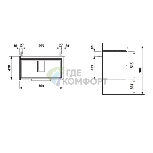 База под раковину Laufen Base 8.1396.5 подвесная с двумя ящиками, цвет светлый вяз (4.0239.2.110.262.1) - фото 2