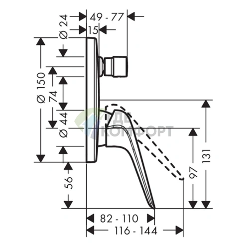 Смеситель для ванны Hansgrohe Novus встраиваемый, хром (71045000) - фото 2