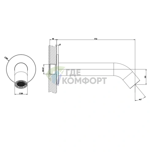 Излив для ванны GESSI 316, 172 мм, сталь браш (54008#239) - фото 2
