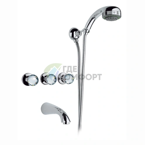 Смеситель для ванны Nicolazzi Cristallo с тремя ручками и душевой лейкой (2003CR22) - фото 1