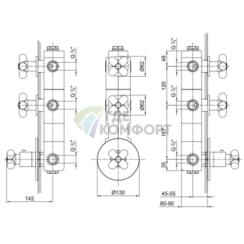 Встраиваемый термостат для душа Fantini I Balocchi на 2 источника (3/4, белый матовый) (60 29 0602B) - фото 2