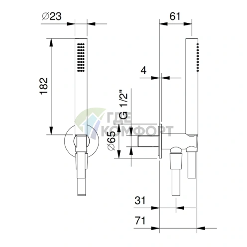 Душевой гарнитур Fantini с настенным держателем, ручным душем и подводкой воды (81 93 8125) - фото 2
