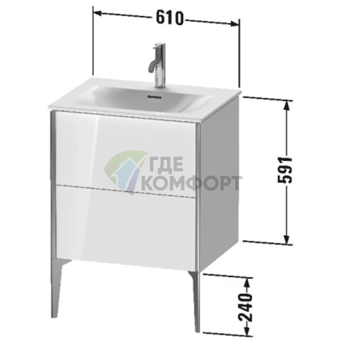 Тумба подвесная Duravit XViu 591x610x480мм для раковины, 2 ящика, цвет walnut dark/черный матовый (XV43000B221) - фото 2
