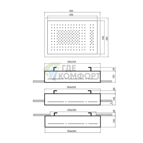 Верхний душ Fantini Acquafit 50х35 см: двойной дождь, интенсивный поток, светодиоды и хромотерапия в цвете «Блестящая натуральная сталь» (79 38 K021) - фото 2
