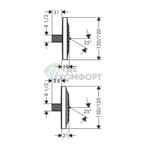 Боковая форсунка HG PuraVida 100 1jet RainAir, G1/2, белый/хром (28430400) - фото 2