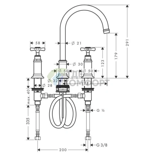 Смеситель для раковины AX Montreux 180 мм с тремя отверстиями, излив 175 мм, сливной гарнитур, полированное золото (16513990) - фото 2