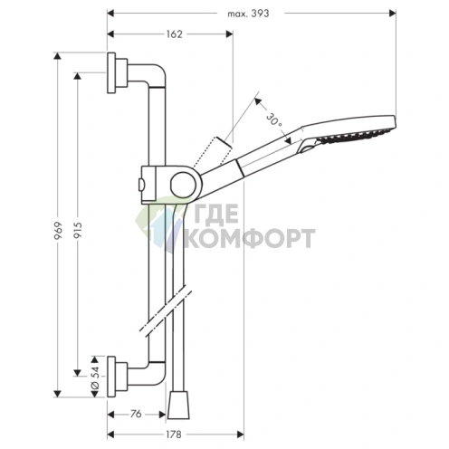 Душевой гарнитур AX Citterio с ручным душем 3jet, штангой и держателем (хромированный) (27991000) - фото 2