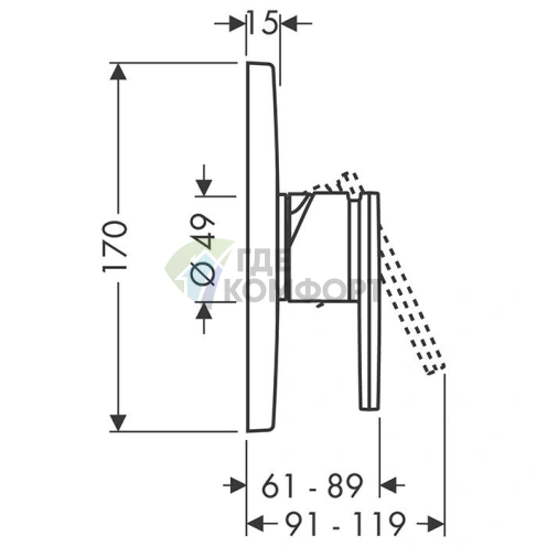 Смеситель для душа AXOR Citterio однорычажный встраиваемый хром (39655000) - фото 2