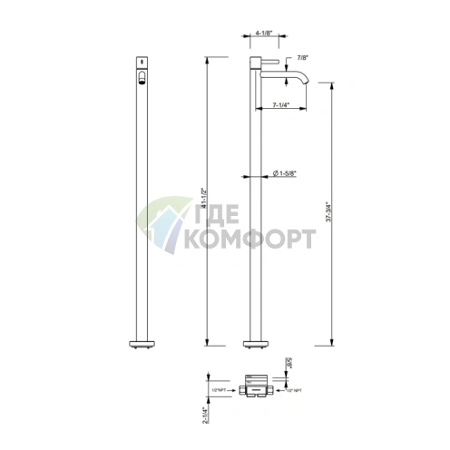 Напольный однорычажный смеситель Fantini AF/21 для раковины в цвете Matt Copper PVD (27 P9 A736B) - фото 2