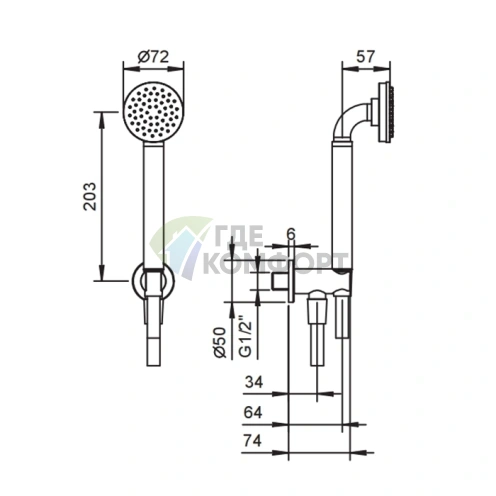 Душевой набор Fantini Icona Classic с ручной лейкой в цвете Matt Gun Metal PVD (53 P5 R043) - фото 2