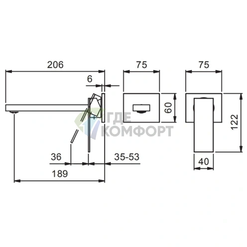 Смеситель Fantini Mint для раковины встраиваемый на 2 отверстия без донного клапана (нержавеющая сталь) (34 93 F811B) - фото 2