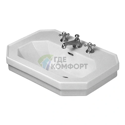 Раковина Duravit 1930 с переливом и 3 отверстиями для смесителя 70×50 см, белая (438600030) - фото 1